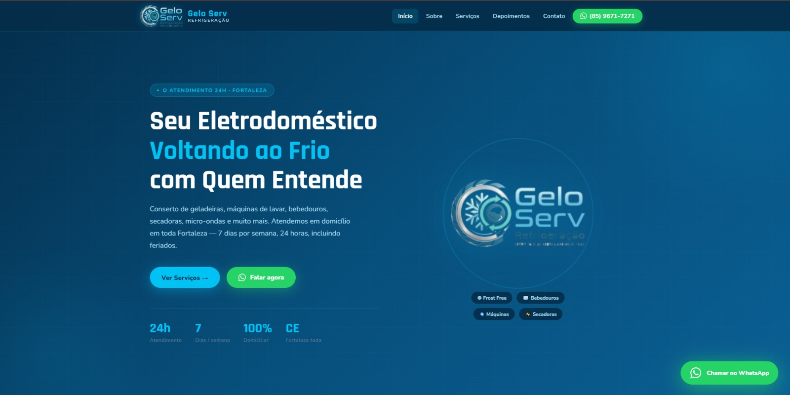 Site da Gelo Serv Refrigeração — criado pela DS Publicar